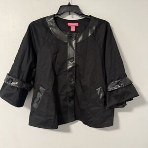 Du jour Women's black swing jacket Tulip‎ Sleeves Faux Leather Accents 2X NWT